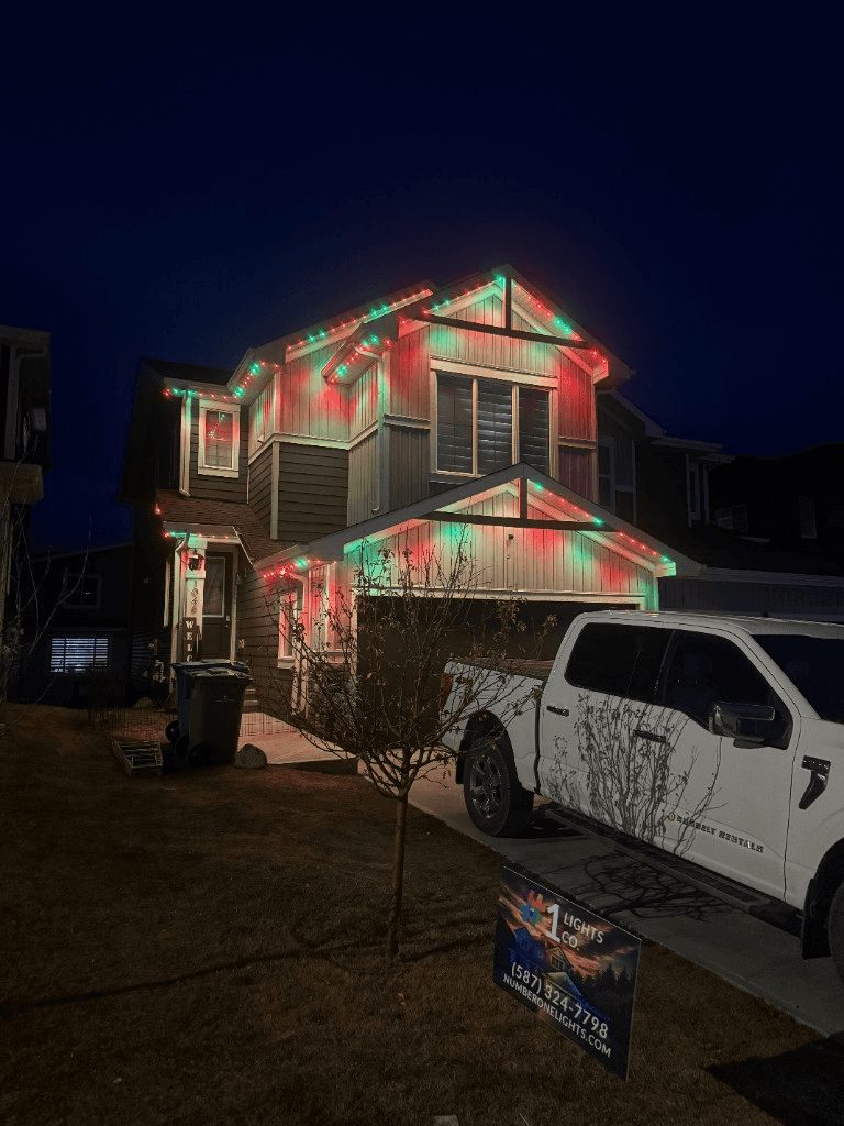 Permanent holiday lighting installation on a Calgary home