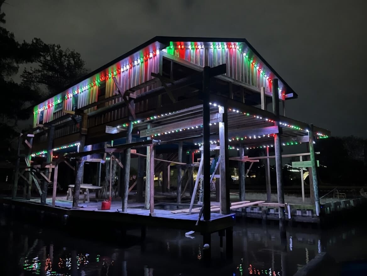 Permanent LED lighting on Boon Doc's waterfront property — 1040 Idlewilde Ln
