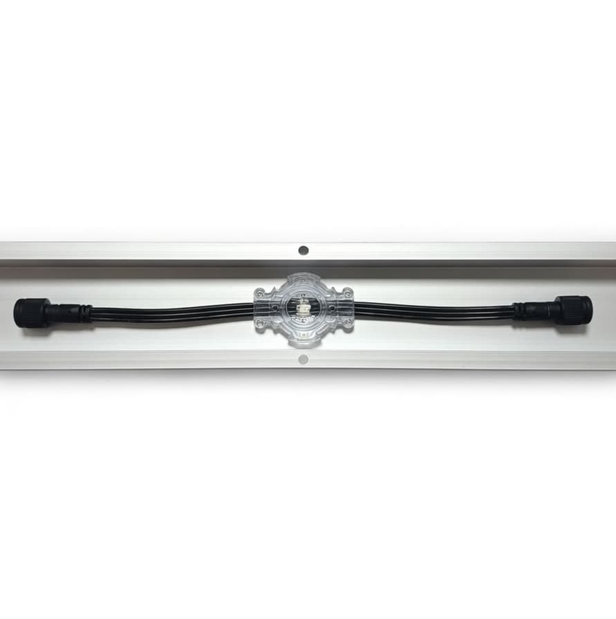 Aluminum hat-track mounted below the fascia with concealed wiring